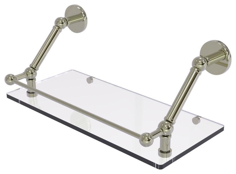 Prestige Skyline 18" Floating Glass Shelf with Gallery Rail, Polished Nickel