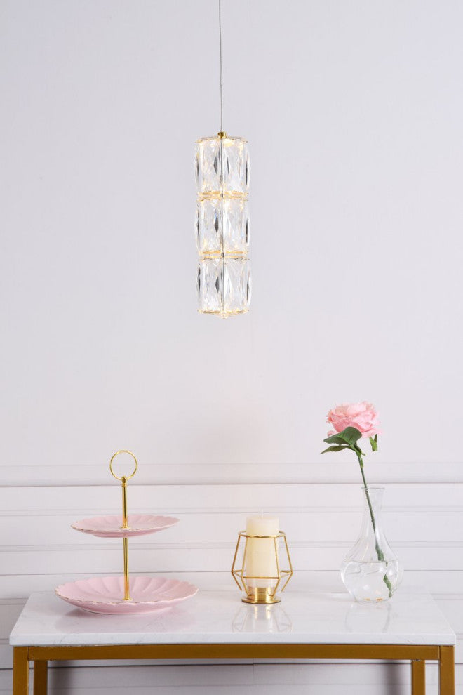 Paris LED Light Gold Pendant Clear Royal Cut Crystal