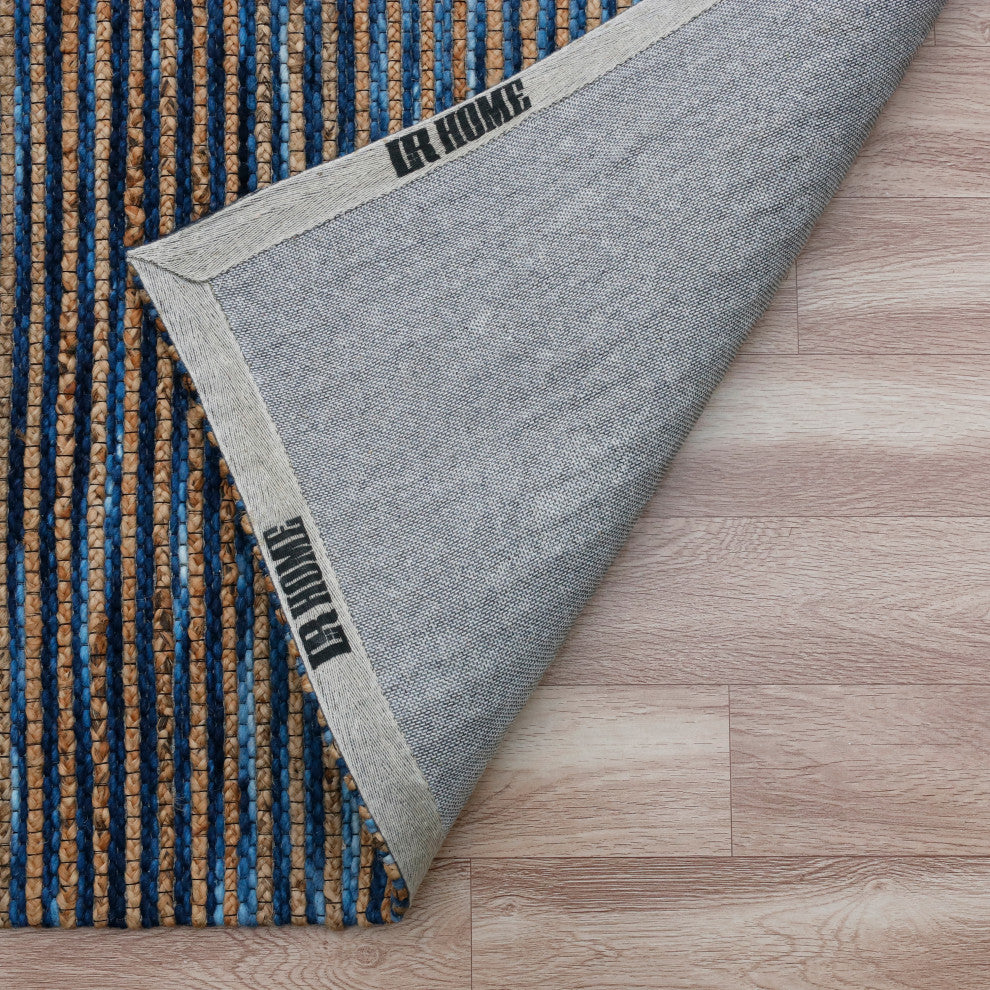 Crest Navy Rustic Striped Handmade Jute/Wool Blend Area Rug, 8' x 10'