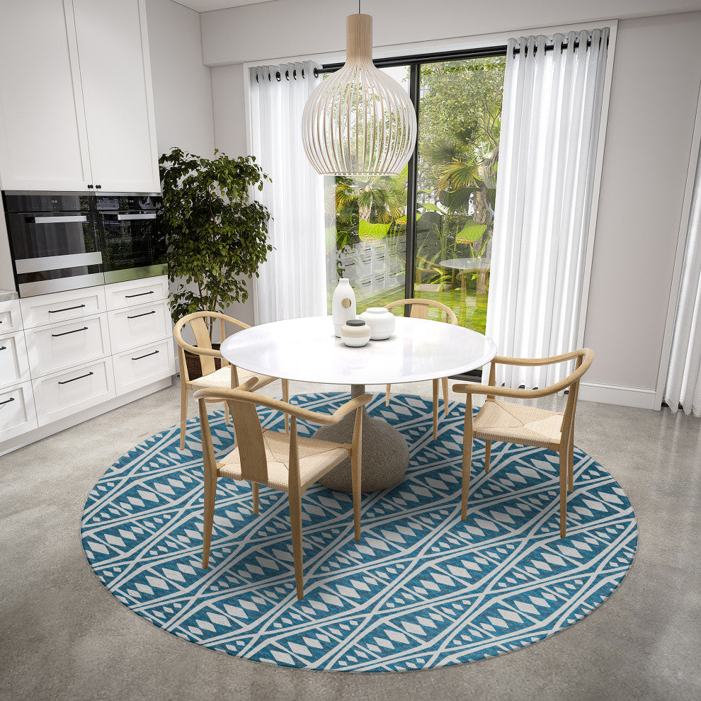 Indoor/Outdoor Sedona SN6 Indigo Machine Washable 8' x 8' Round Rug