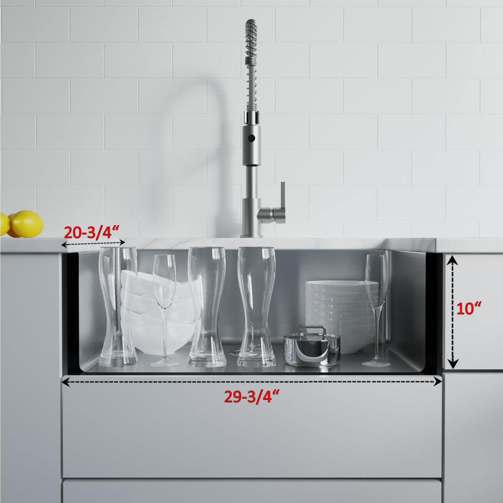 Dowell Apron Farmer Undermount Single Bowl Stainless Kitchen Sink - Small Radius, 27w X 16l X 9d