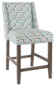 Wooden Counter Stool with Lattice Plaid Fabric Upholstered Seating, Blue & Brown