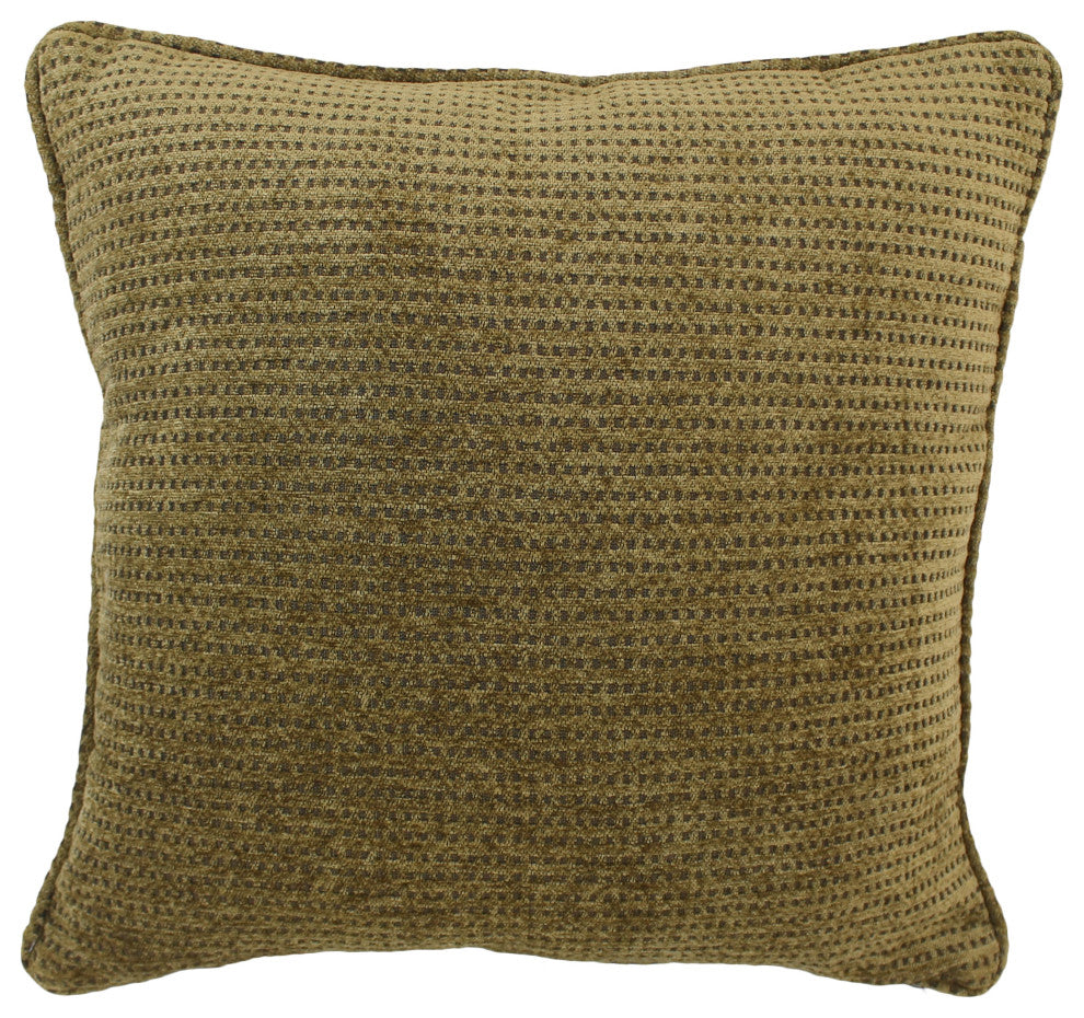 18" Double-Corded Patterned Jacquard Chenille Square Throw Pillow, Gingham Brown