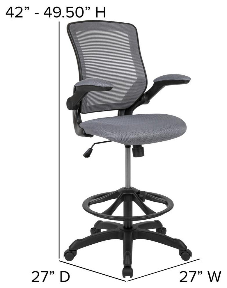 Mid-Back Mesh Ergonomic Drafting Chair With Adjustable Foot Ring, Dark Gray