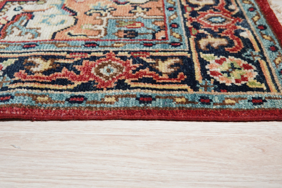 Hand Knotted Wool Red/Navy Traditional Classic Heriz Serapi Rug, 6'x9'