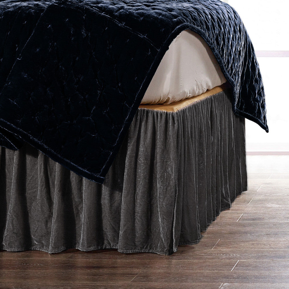 Stella Silk Velvet Bed Skirt, Slate, King