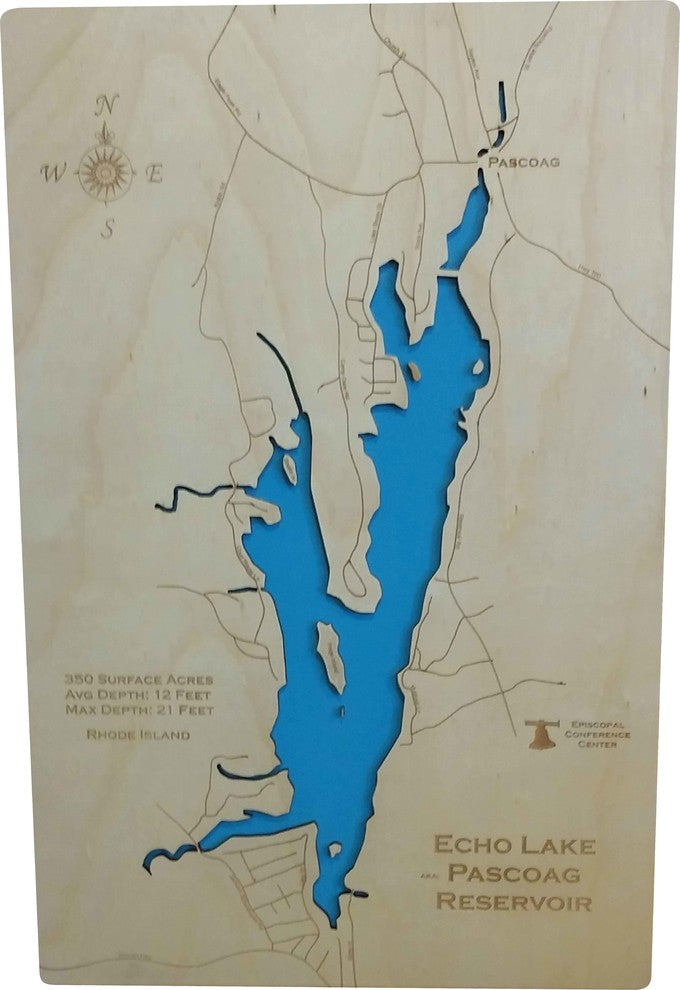 Echo Lake, Rhode Island-Wood Lake Map, Medium Standout
