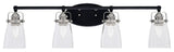 Easton 4 Light Bath Bar, Matte Black & Brushed Nickel, 4.5" Square Clear Bubble