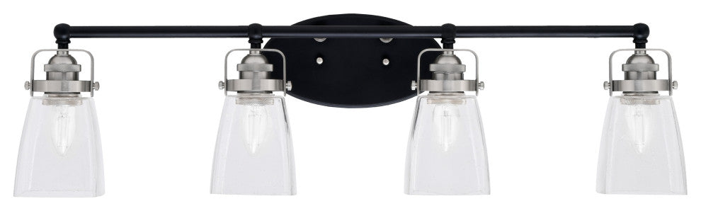 Easton 4 Light Bath Bar, Matte Black & Brushed Nickel, 4.5" Square Clear Bubble