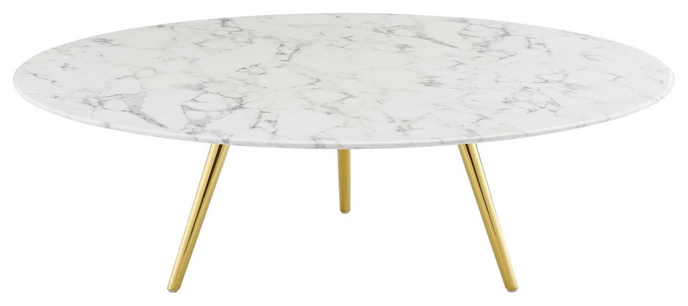 Lippa 47" Round Artificial Marble Coffee Table with Tripod Base Gold White