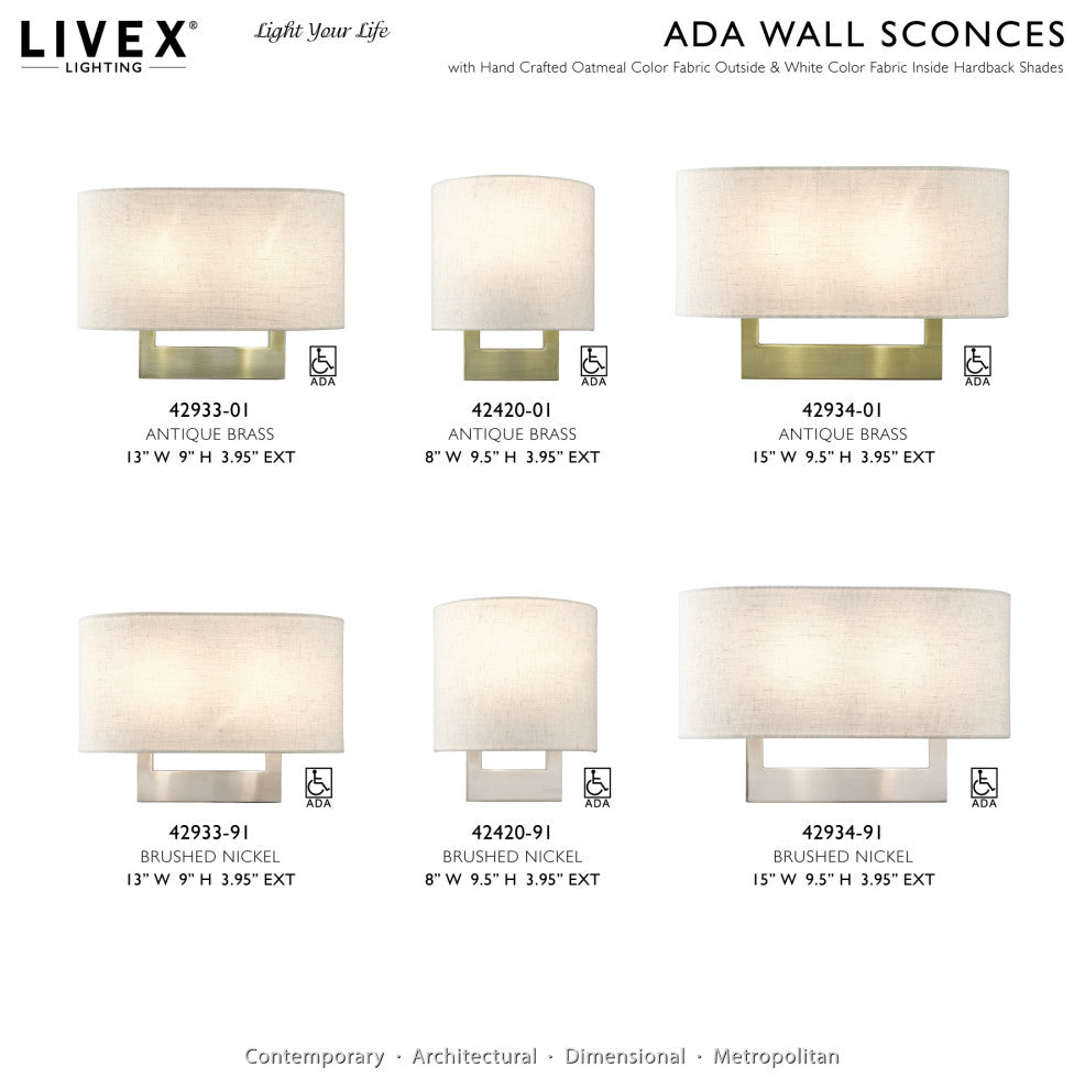 Livex Lighting Wall Sconces 2-Light Brushed Nickel Medium Sconce