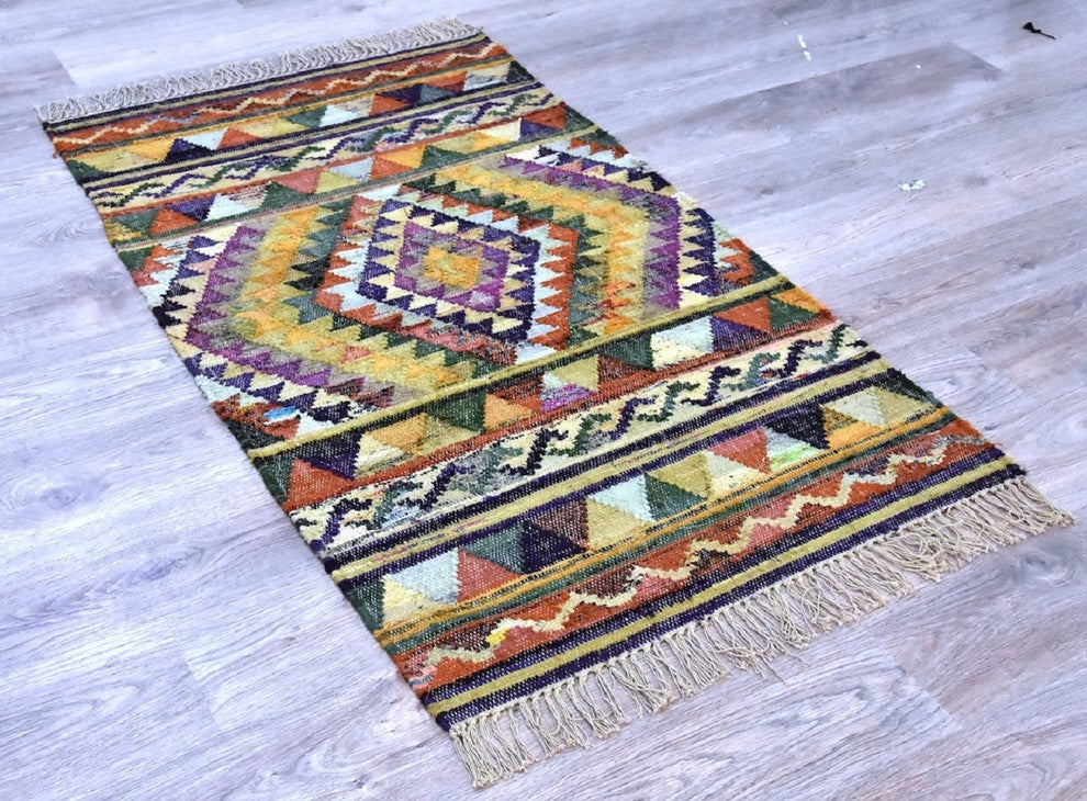 Timbergirl Southwestern Multi 100% Cotton Handmade Rug, 5' X 8'