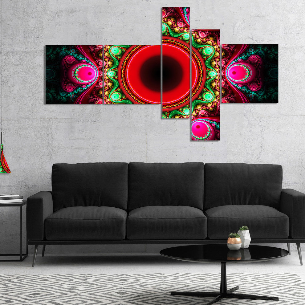 Pink Wavy Curves and Circles, Abstract Canvas Art Print, 60"x32", 5 panels