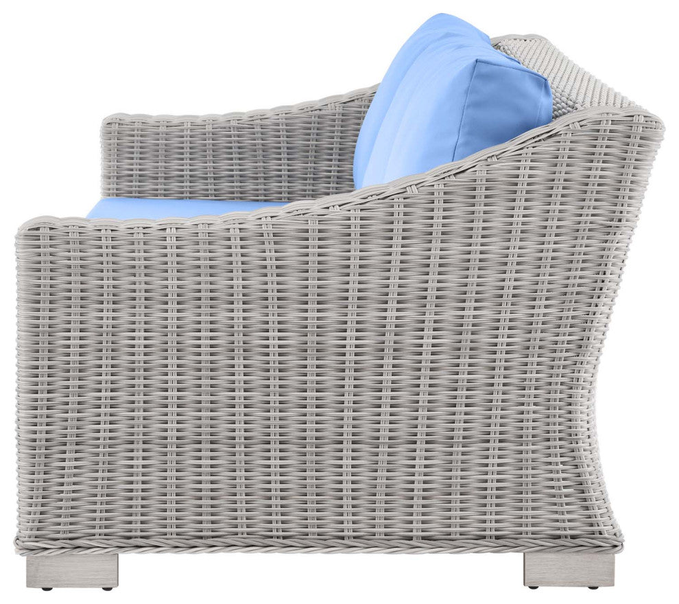 Lounge Sectional Sofa Chair Set, Rattan, Wicker, Gray Blue, Modern, Outdoor