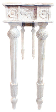Tigard Console Table in Traditional White Finish on Hand-Carved Solid Wood, White Antique