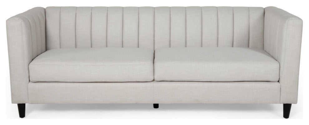 Violet Channel Stitched Fabric 3 Seat Sofa, Beige and Dark Brown