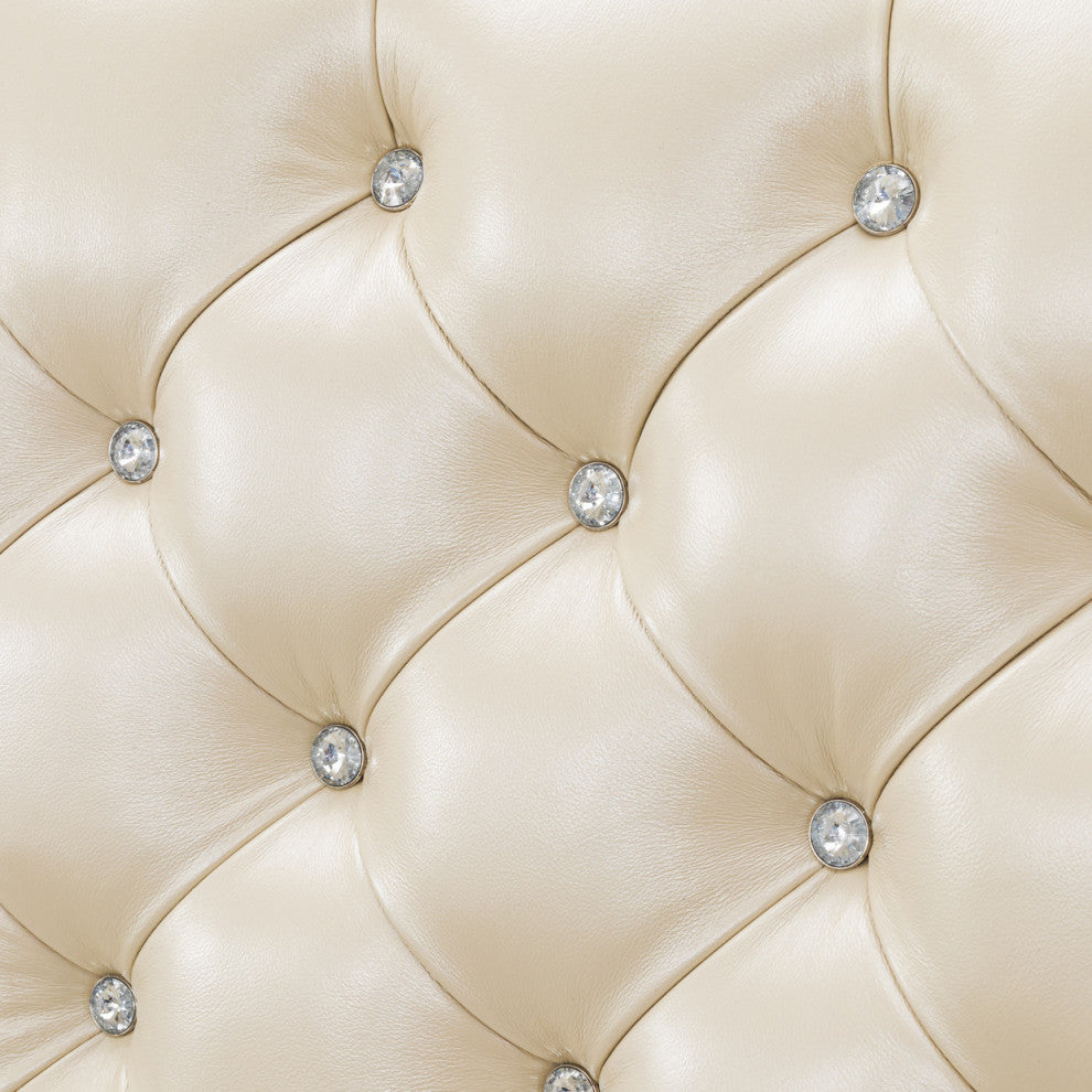 Hollywood Swank Queen Tufted Leather Bed - Creamy Pearl