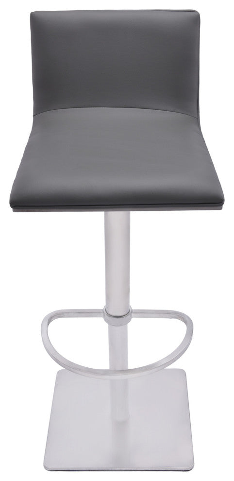 Adjustable Gray Faux Leather Walnut and Stainless Swivel Bar Stool