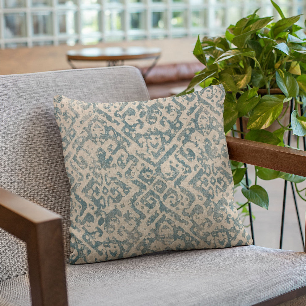 Plutus Blue Artistic Plaid Luxury Throw Pillow, 16"x16"