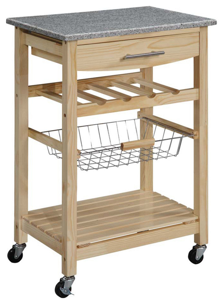 Benzara Granite Inlaid Kitchen Island with Spacious Storage, Brown and Gray