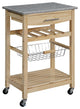 Benzara Granite Inlaid Kitchen Island with Spacious Storage, Brown and Gray