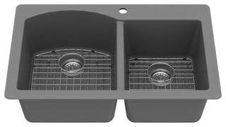 Karran Drop-In Quartz 33" 1-Hole 60/40 Double Bowl Sink Kit, Grey