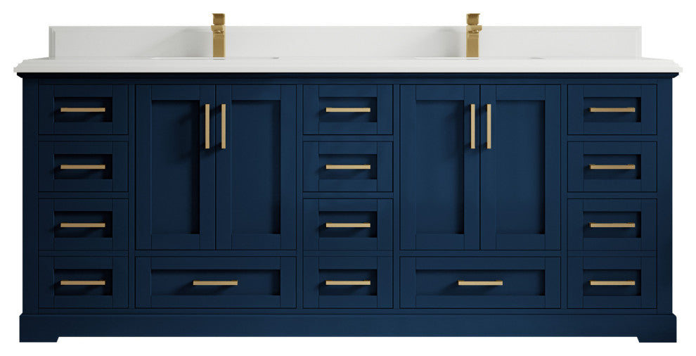 Boston 84 Double Sink Bath Vanity in Navy Blue 1.5" White Quartz