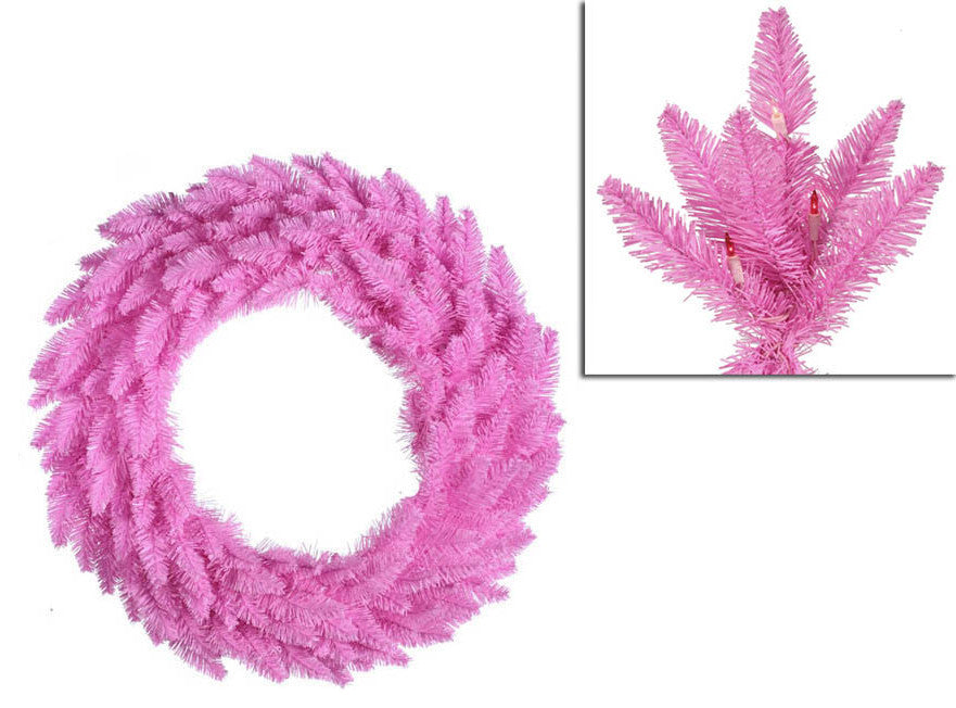 5' Pre-Lit Pink Ashley Spruce Christmas Wreath, Clear and Pink Lights