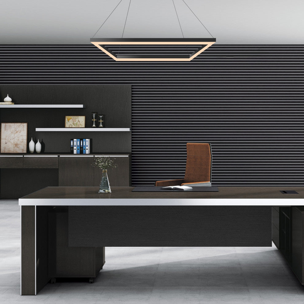 Nero Square Modern Metal LED Pendant Light, Black, Width: 15.75