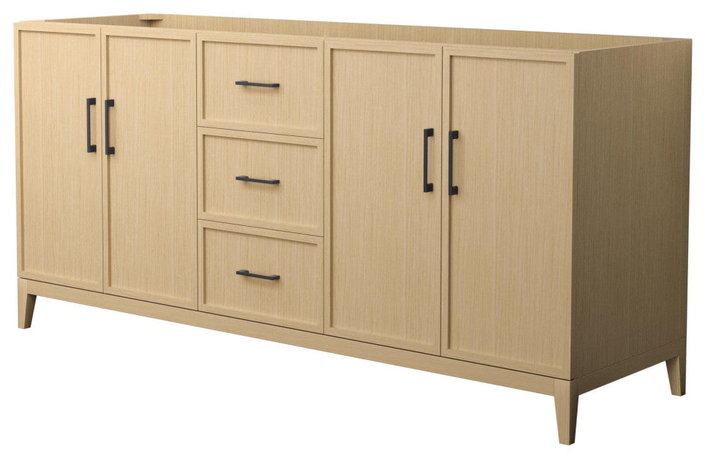 Elan 72" Double Vanity, White Oak, No Top, No Sink, Black Trim