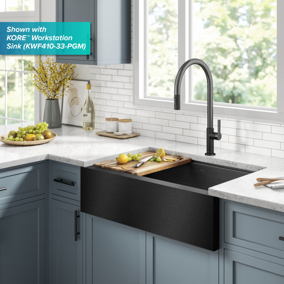 Oletto Pull-Down 1-Hole Kitchen Faucet, Matte Black/ Spot Free Black Stainless