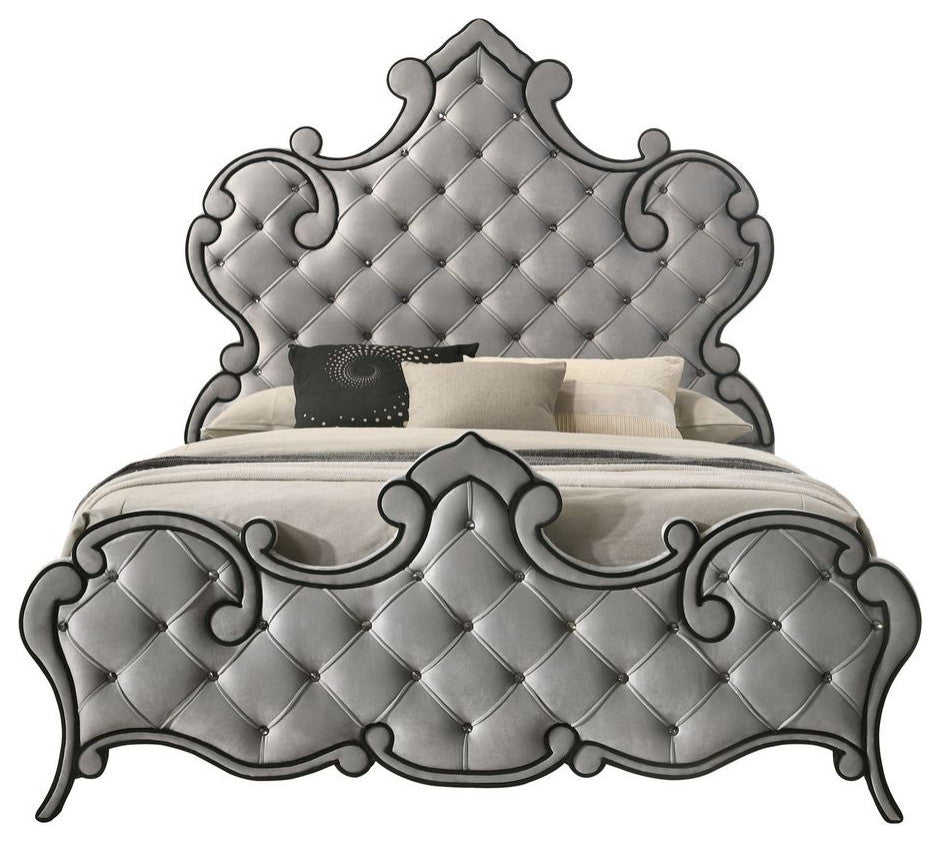 ACME Perine Eastern King Bed, Gray Velvet