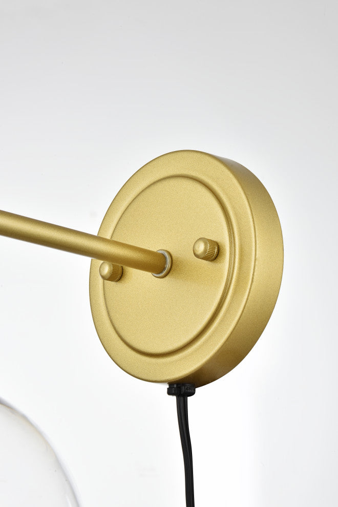 1 Light Brass And Clear Plug, Wall Sconce