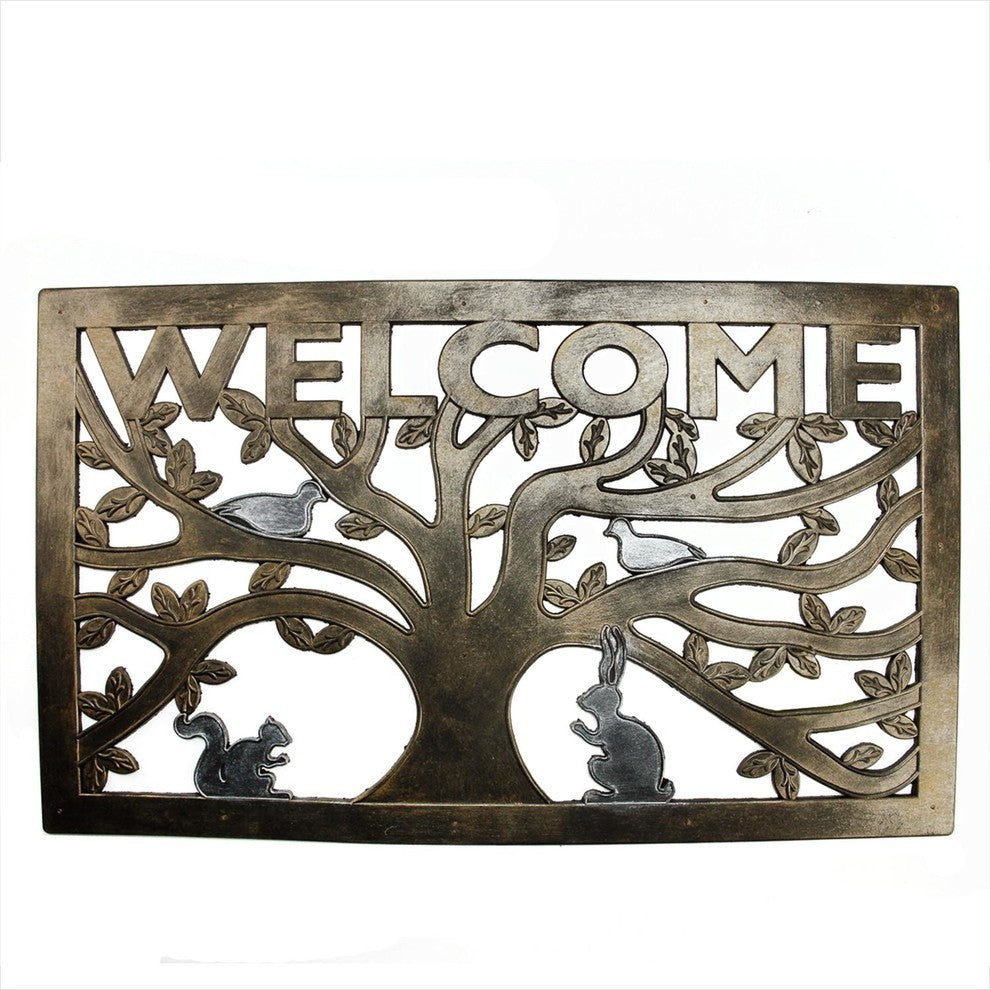 Copper and Silver "Welcome" Outdoor Rectangular Rubber Door Mat, 30"x18"