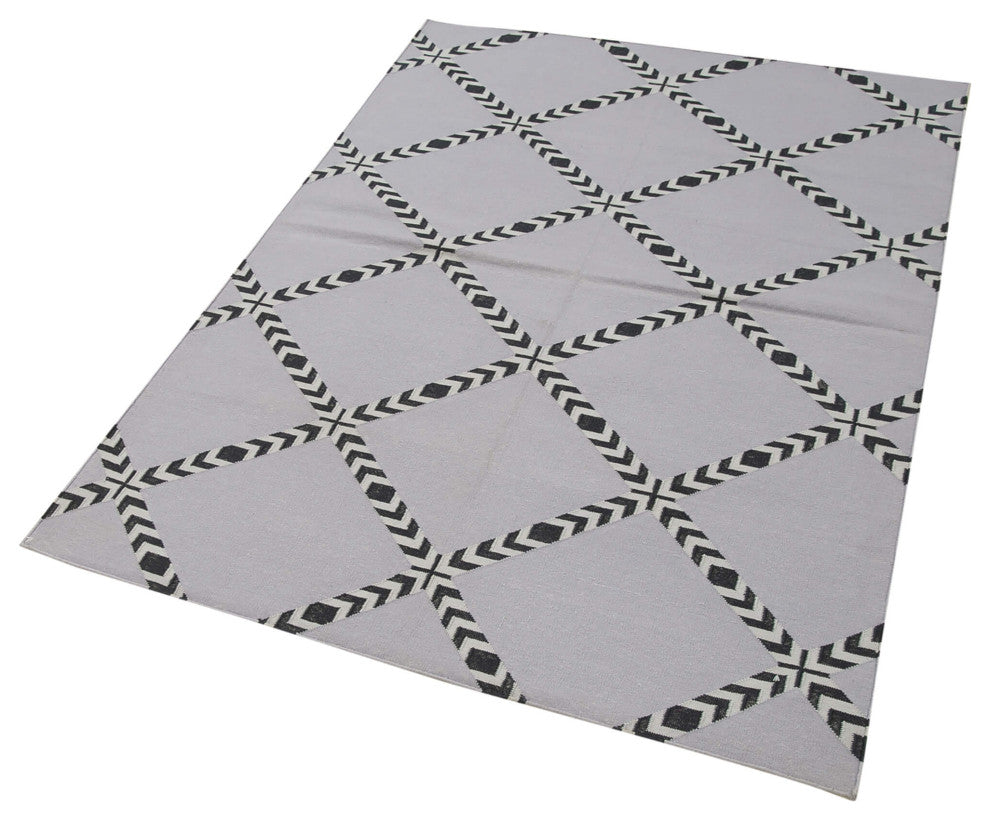 Rug N Carpet - Handmade Wool 3' 6'' x 4' 11'' Modern Design Dhurrie Kilim Rug