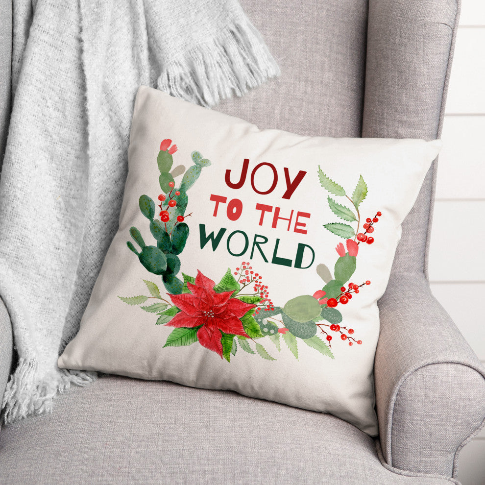 Joy to the World 18x18 Spun Poly Pillow, Wreath