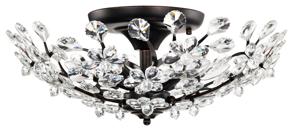Cathy 5-light Crystal Glass Flowers Blooms Flush Mount