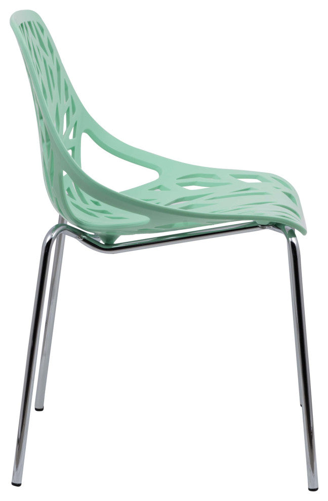 LeisureMod Modern Asbury Dining Chair With Chromed Legs, Set of 2 Mint