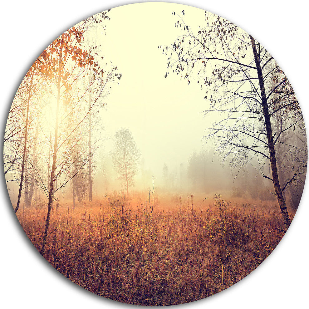 Charming Rural Field In Morning, Round Metal Wall Art Landscape, 11"