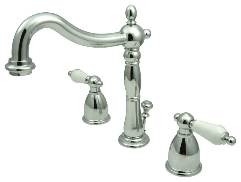 Kingston Brass Widespread Bathroom Faucet With Plastic Pop-Up, Polished Chrome