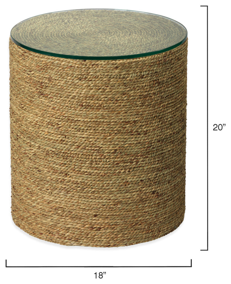 Harbor Side Table, Natural Seagrass With Tempered Glass Top