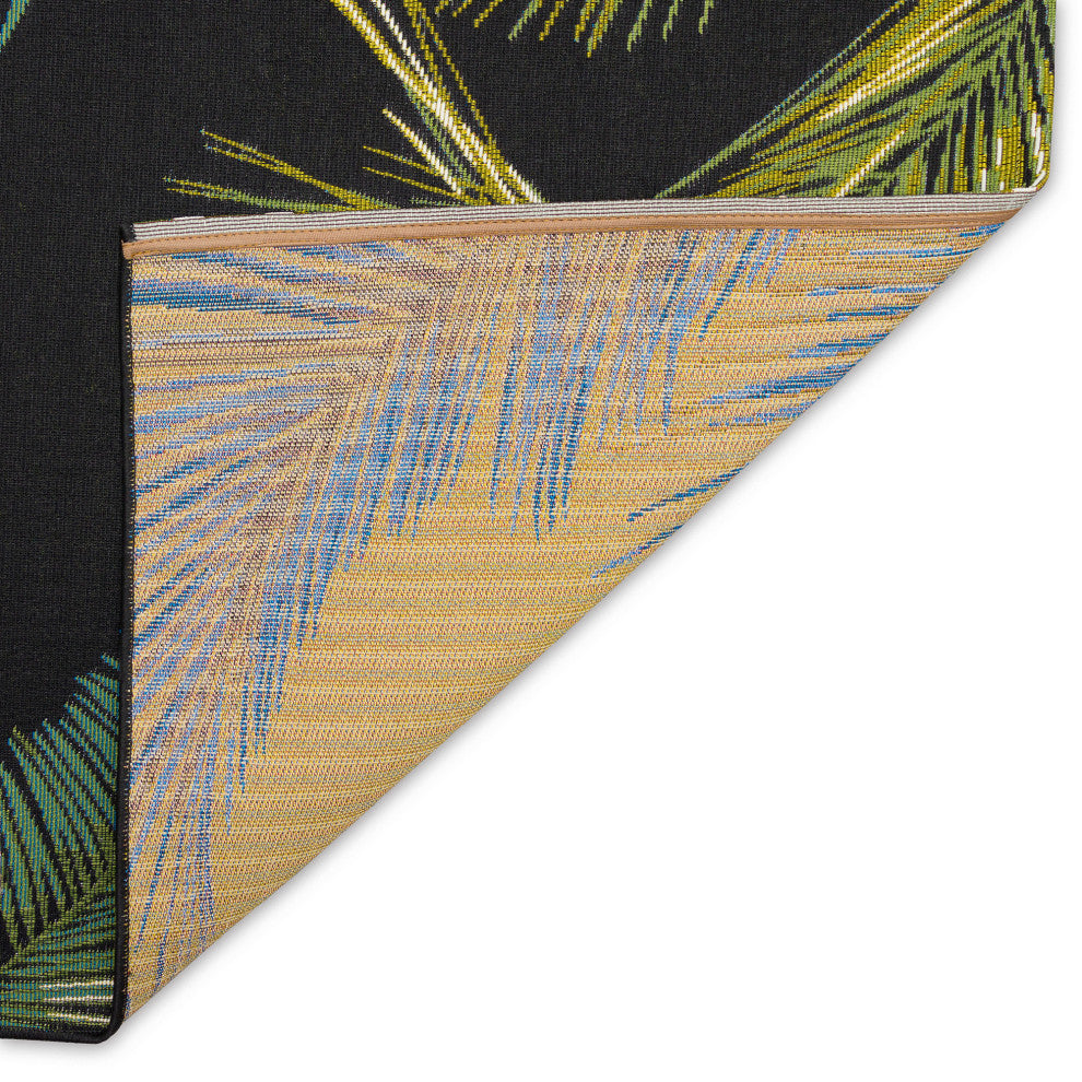 Marina Palm Border Indoor/Outdoor Rug, Black, 1'11"x7'6"