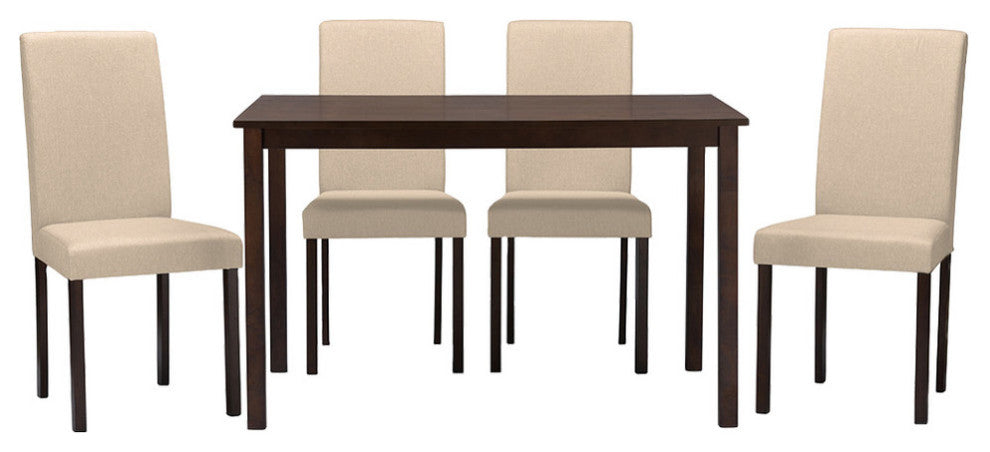 Andrew Contemporary Espresso Wood Beige Fabric 5-Piece Dining Set