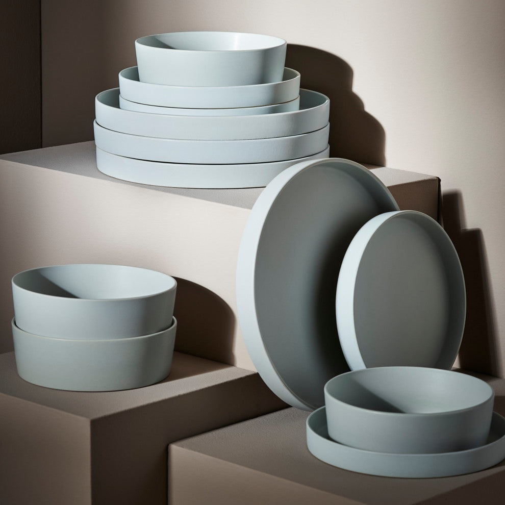 Stone by Mercer Project Modan Stoneware 24 Piece Dinnerware Set, Blue-Grey