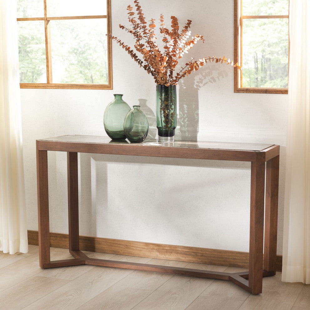 Safavieh Couture Bernardi Marble Top Console Table, Walnut/Brown