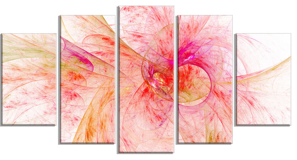Pink Fractal Abstract Illustration, Abstract Canvas Art Print, 60"x32", 5 Panels