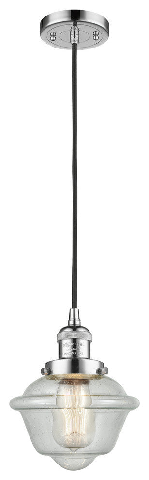 Small Oxford 1-Light LED Pendant, Polished Chrome, Glass: Seedy