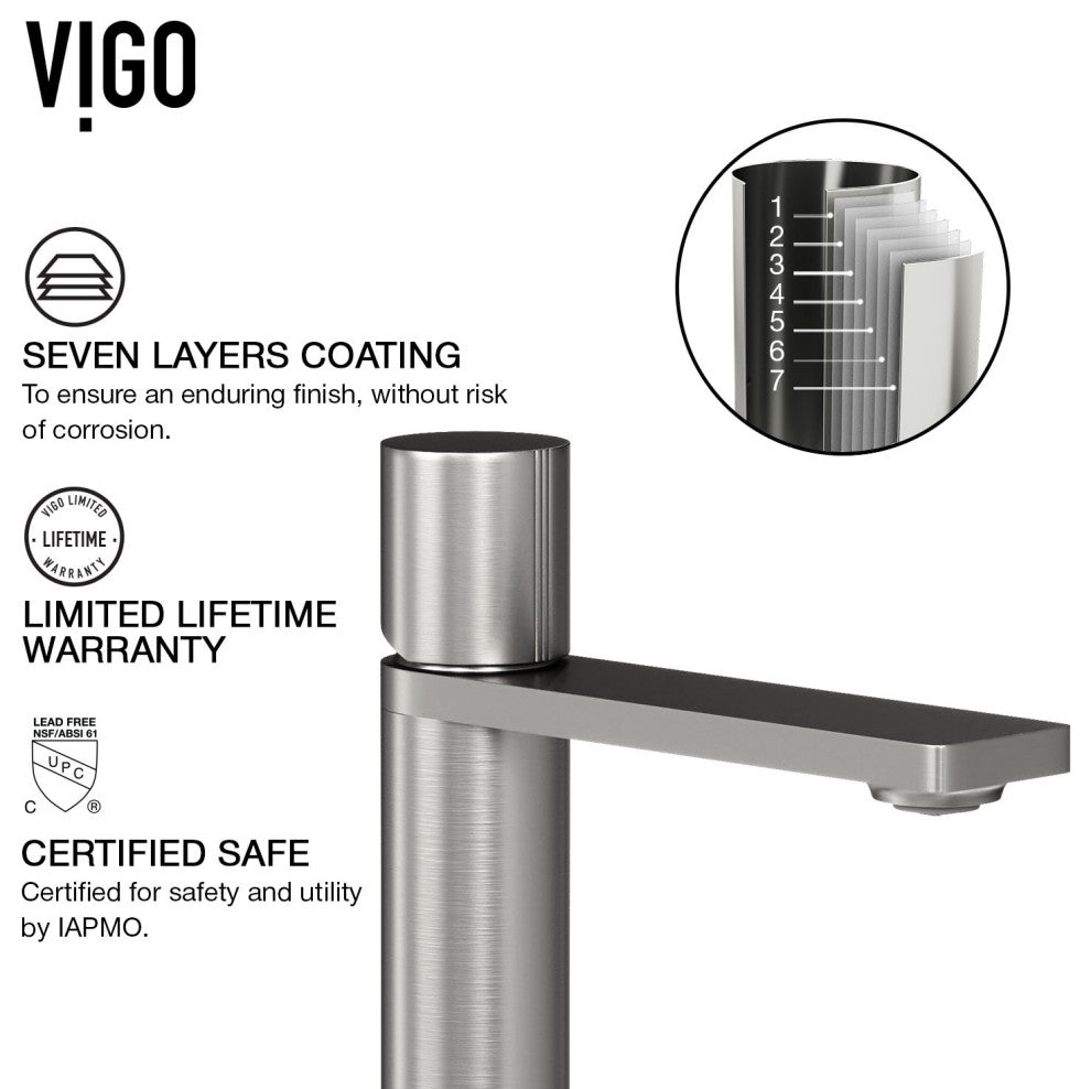 VIGO Gotham 12" H Single Handle Single Hole Bathroom Vessel Faucet, Brushed Nickel