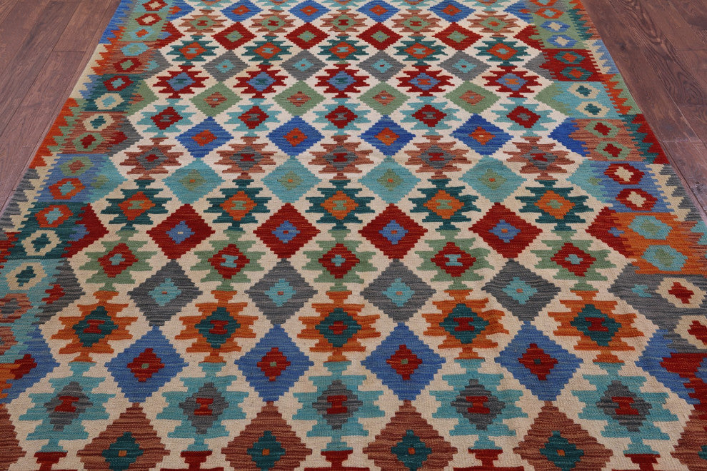 6' 7" X 9' 9" Flat Weave Kilim Reversible Wool On Wool Rug - Q12548