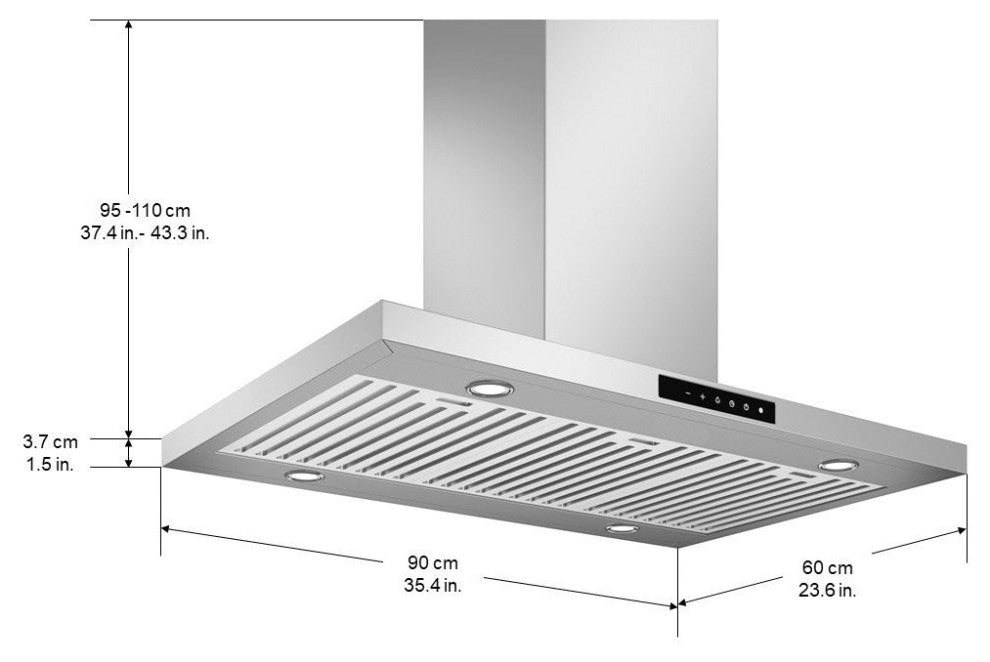 Ancona Noturna IR36 36" Island Rectangular Range Hood, Stainless Steel